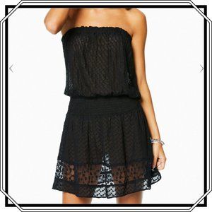 Ramy Brook Lilia Smocked Strapless Coverup Dress-Black
